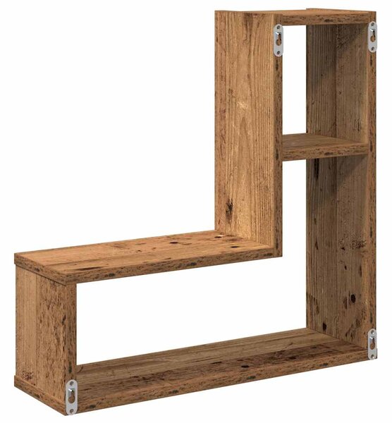 2 db antik fa színű szerelt fa fali kockapolc 50x15x50 cm