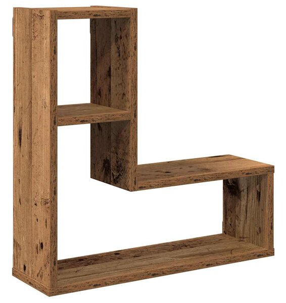 2 db antik fa színű szerelt fa fali kockapolc 50x15x50 cm
