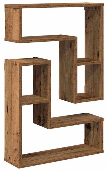 2 db antik fa színű szerelt fa fali kockapolc 50x15x50 cm