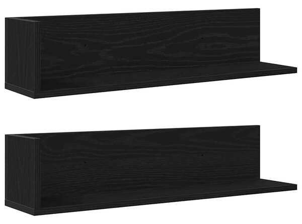 2 db fekete szerelt fa fali polc 75 x 16,5 x 16,5 cm