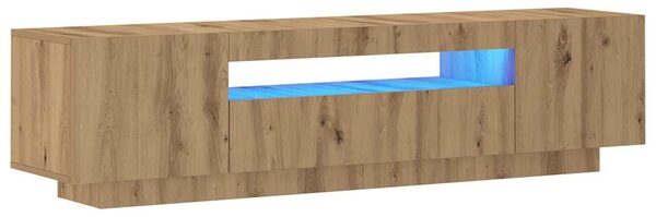 Kézműves tölgy szerelt fa TV-szekrény LED-ekkel 160x35x40 cm