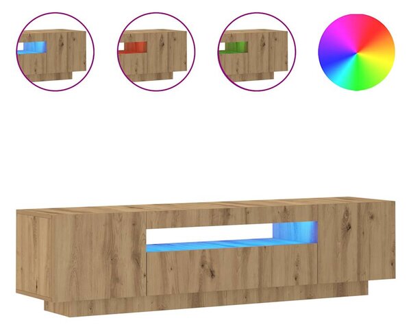 Kézműves tölgy szerelt fa TV-szekrény LED-ekkel 160x35x40 cm