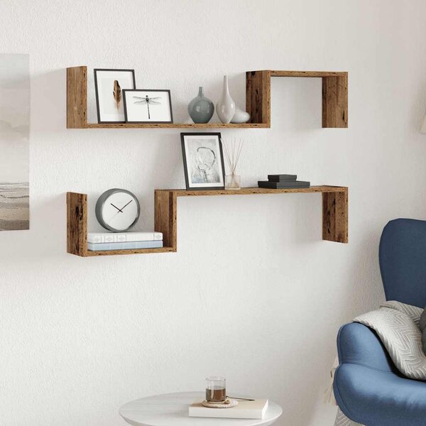 2 db antik fa színű szerelt fa fali polc 100 x 15 x 20 cm