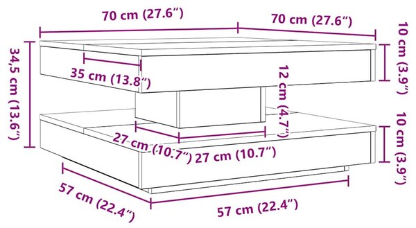 Fekete dohányzóasztal 360 fokban forgatható 70x70x34,5 cm