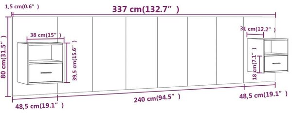 Betonszürke szerelt fa ágyfejtámla szekrényekkel