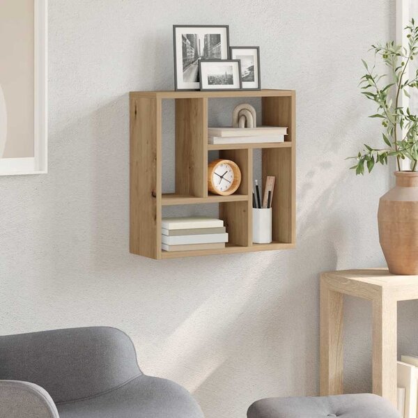 Kézműves tölgy színű szerelt fa fali polc 45 x 16 x 45 cm