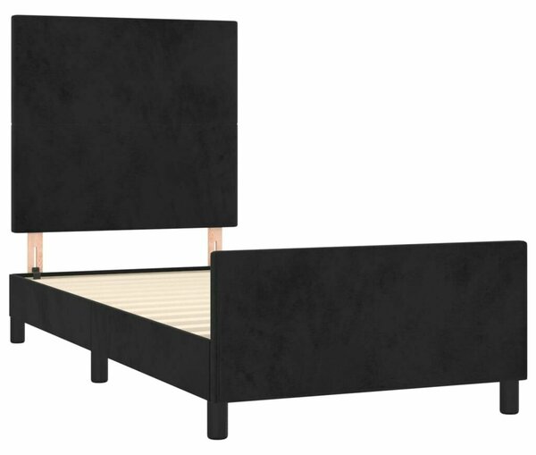Fekete bársony ágykeret fejtámlával 80 x 200 cm