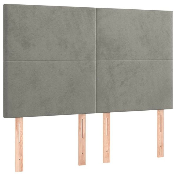 Világosszürke bársony led-es fejtámla 144x5x118/128 cm
