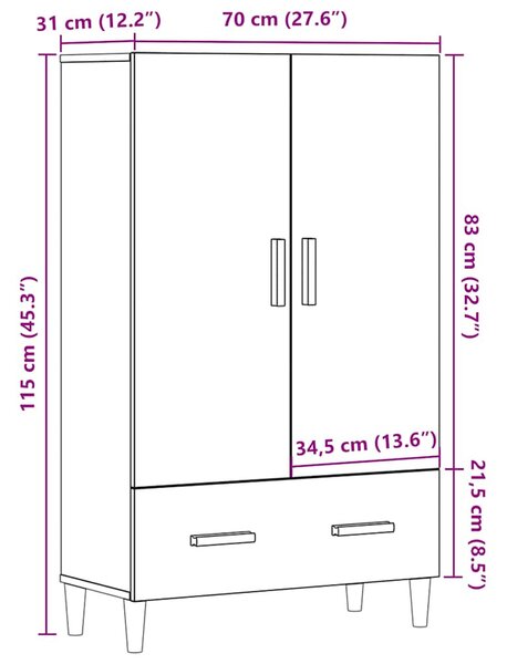 Highboard régi fa 70x31x115 cm gépesített fa