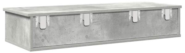 Betonszürke szerelt fa falipolc fiókokkal 100 x 37,5 x 19 cm
