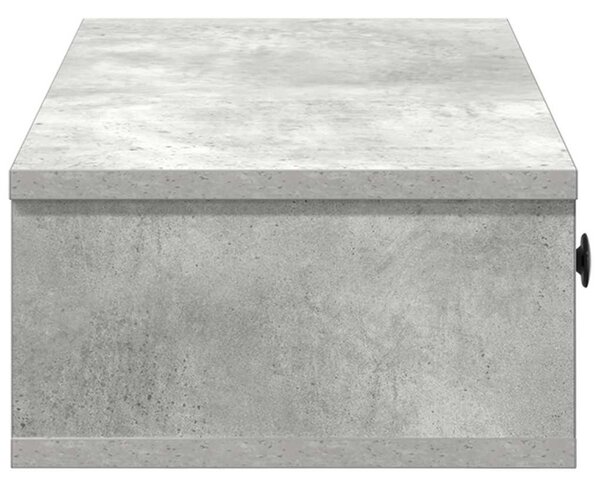 Betonszürke szerelt fa falipolc fiókokkal 100 x 37,5 x 19 cm