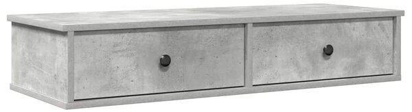 Betonszürke szerelt fa falipolc fiókokkal 100 x 37,5 x 19 cm