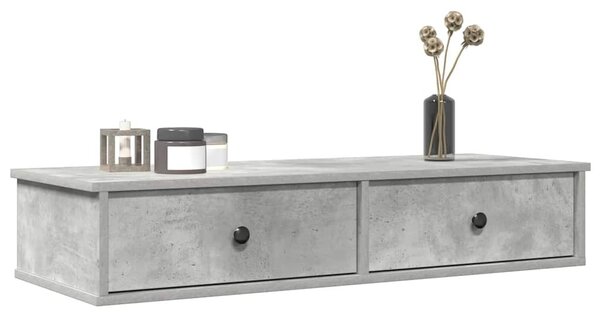 Betonszürke szerelt fa falipolc fiókokkal 100 x 37,5 x 19 cm