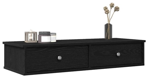 VidaXL fekete szerelt fa falipolc fiókokkal 100 x 37,5 x 19 cm