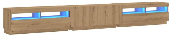 Kézműves tölgy szerelt fa TV-szekrény LED-ekkel 300x35x40 cm