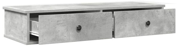 Betonszürke szerelt fa falipolc fiókokkal 100 x 37,5 x 19 cm