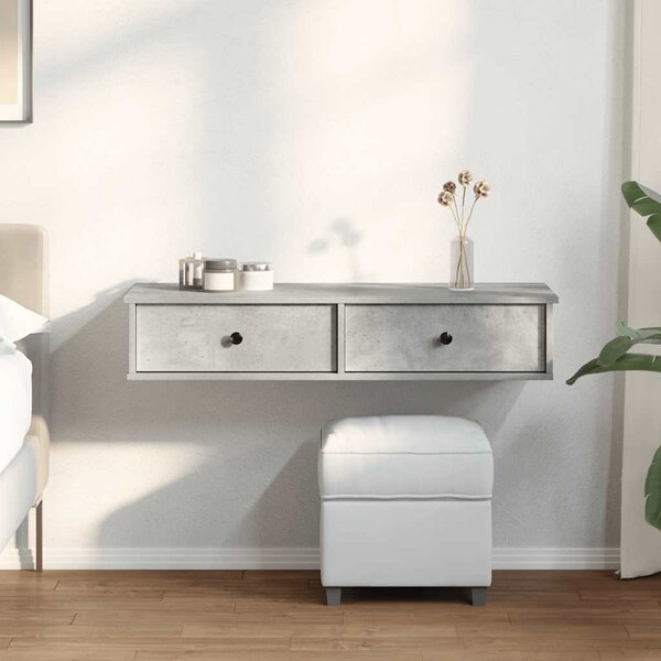 Betonszürke szerelt fa falipolc fiókokkal 100 x 37,5 x 19 cm