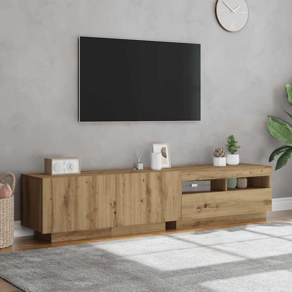 Kézműves tölgy szerelt fa TV-szekrény LED-ekkel 180x35x40 cm