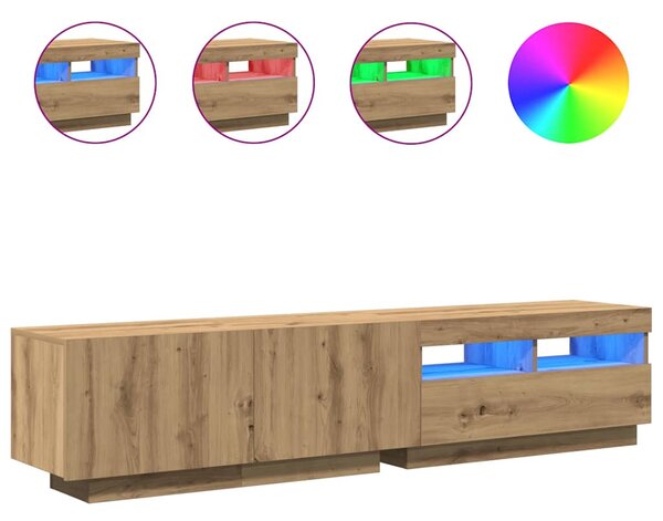 Kézműves tölgy szerelt fa TV-szekrény LED-ekkel 180x35x40 cm