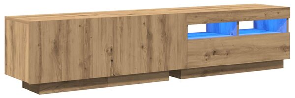 Kézműves tölgy szerelt fa TV-szekrény LED-ekkel 180x35x40 cm