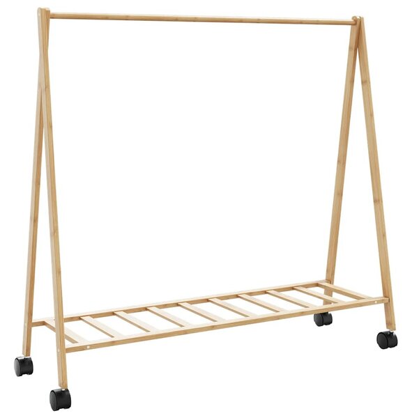 Bambusz ruhaállvány polcokkal és kerekekkel 103 x 40 x 183 cm