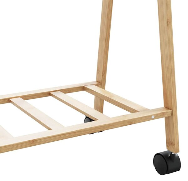 Bambusz ruhaállvány polcokkal és kerekekkel 103 x 40 x 183 cm