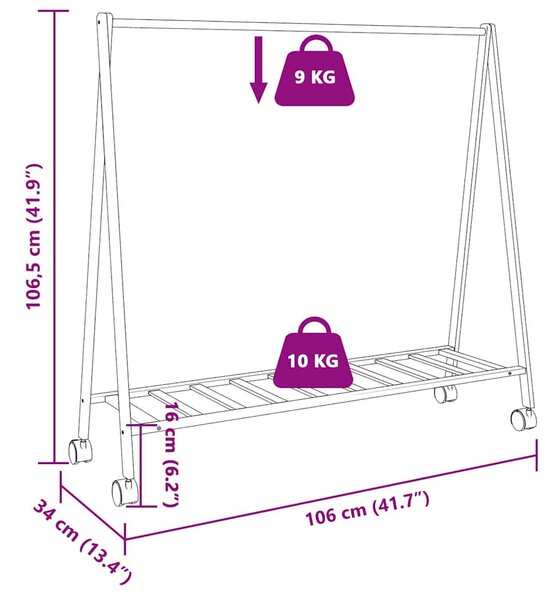 Bambusz ruhaállvány polcokkal és kerekekkel 103 x 40 x 183 cm
