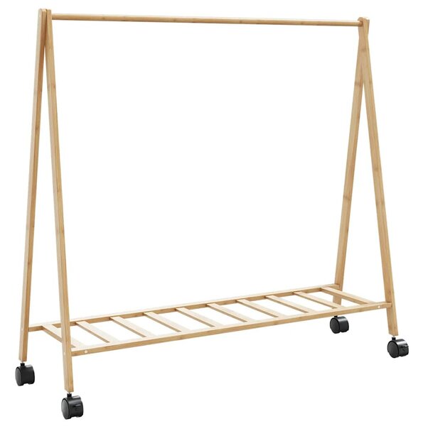Bambusz ruhaállvány polcokkal és kerekekkel 103 x 40 x 183 cm