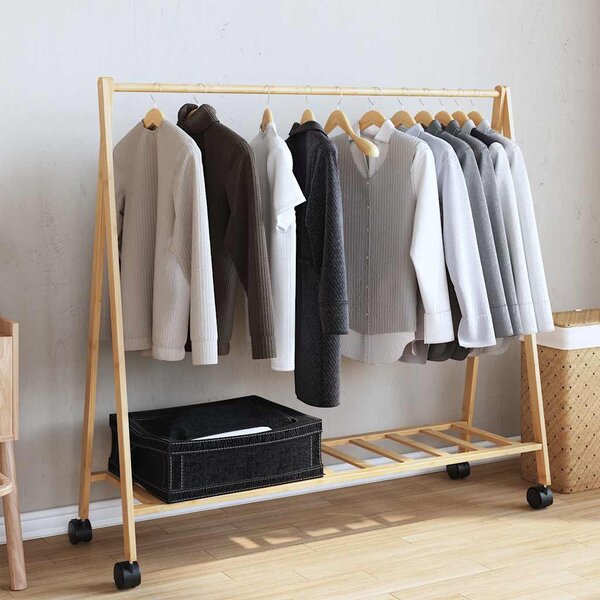 Bambusz ruhaállvány polcokkal és kerekekkel 103 x 40 x 183 cm