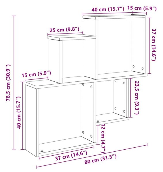 Fali polc Régi fa 80x15x78,5 cm Gépelt fa