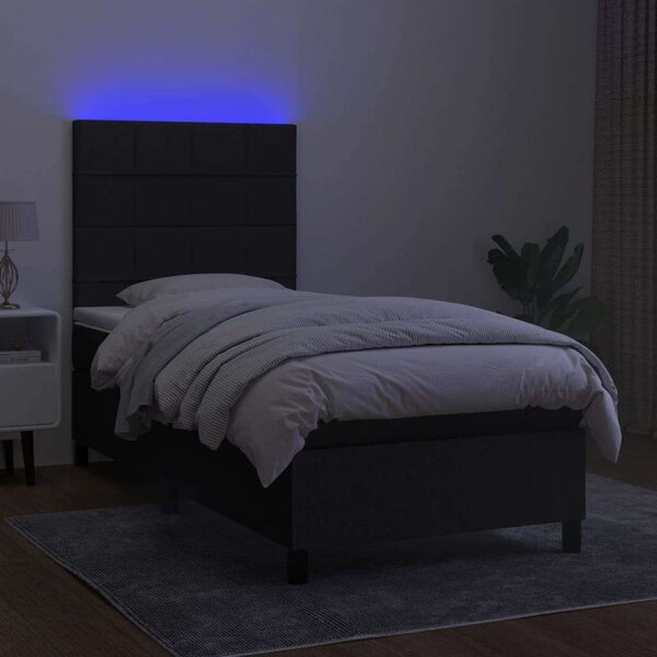 LED-es Ágy - Fekete Szövet - 100x200 cm