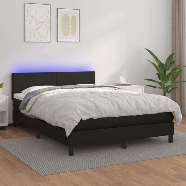 VidaXL LED-es Ágy - Fekete Műbőr - 140x190 cm