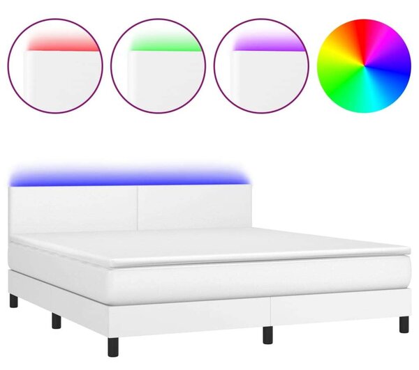 VidaXL fehér műbőr rugós ágy matraccal és LED-del 160x200 cm