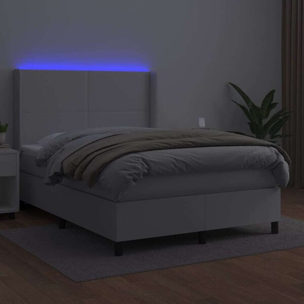 VidaXL fehér műbőr rugós ágy matraccal és LED-del 140x200 cm