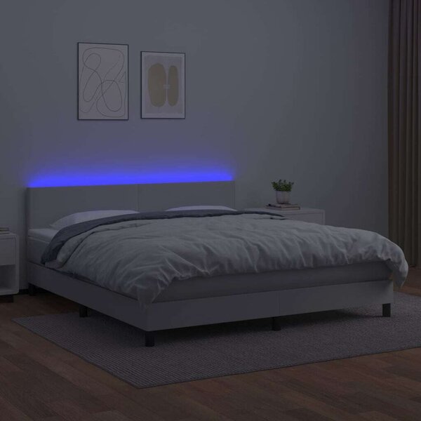 VidaXL fehér műbőr rugós ágy matraccal és LED-del 160x200 cm