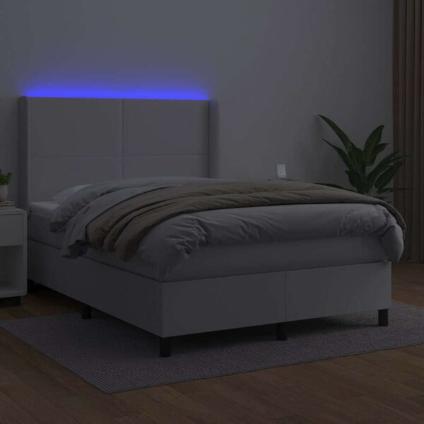 VidaXL fehér műbőr rugós ágy matraccal és LED-del 140x200 cm