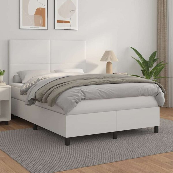 VidaXL fehér műbőr rugós ágy matraccal 140x190 cm