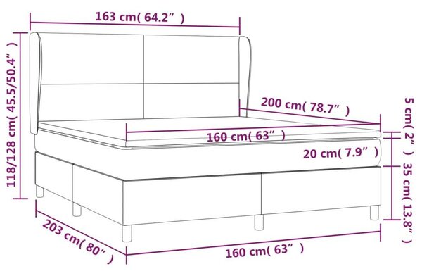 VidaXL fekete szövet rugós ágy matraccal 160x200 cm