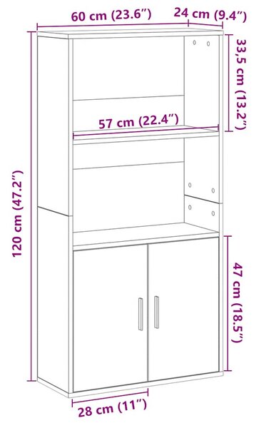 Barna tölgy színű szerelt fa könyvespolc 60x24x120 cm