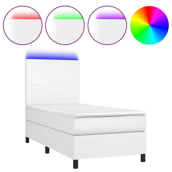 VidaXL Fehér Műbőr Ágy - Rugós Matraccal, LED-del - 80x200 cm