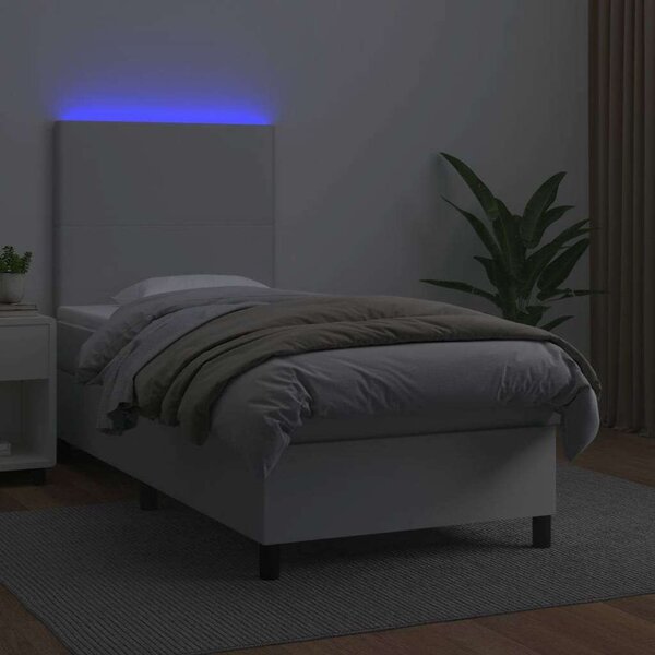 VidaXL Fehér Műbőr Ágy - Rugós Matraccal, LED-del - 80x200 cm