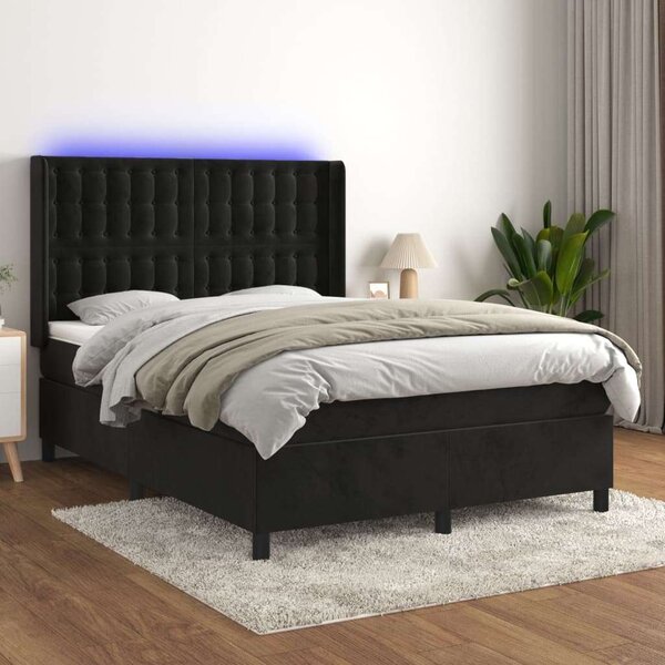 VIDAXL - Fekete Bársony Ágy - 140x190 cm - LED Világítással