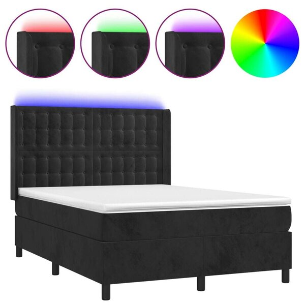 VIDAXL - Fekete Bársony Ágy - 140x190 cm - LED Világítással