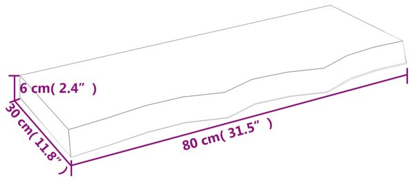 Kezeletlen tömör tölgyfa fali polc 80x30x(2-6) cm