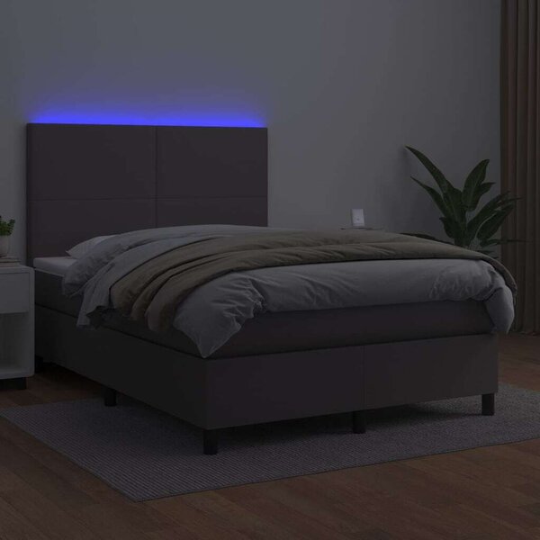 VidaXL Ágy - 140x200 cm - Szürke Műbőr - LED