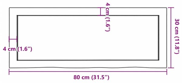 Kezeletlen tömör tölgyfa fali polc 80x30x(2-6) cm