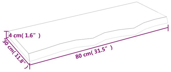 Világosbarna kezelt tömör tölgyfa fali polc 80x30x(2-4) cm