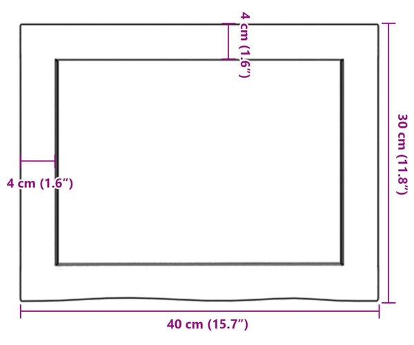 Sötétbarna kezelt tömör tölgyfa fali polc 40x30x(2-4) cm