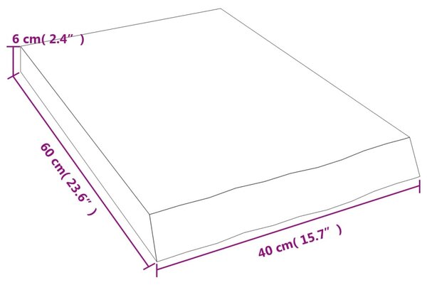 Világosbarna kezelt tömör tölgyfa fali polc 40x60x(2-6) cm