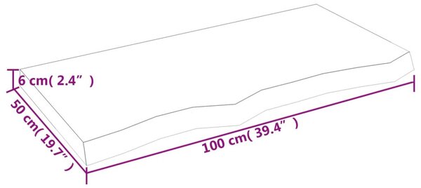 Sötétbarna kezelt tömör tölgyfa fali polc 100x50x(2-6) cm